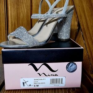 Nina Silver Glitter Strappy Heels